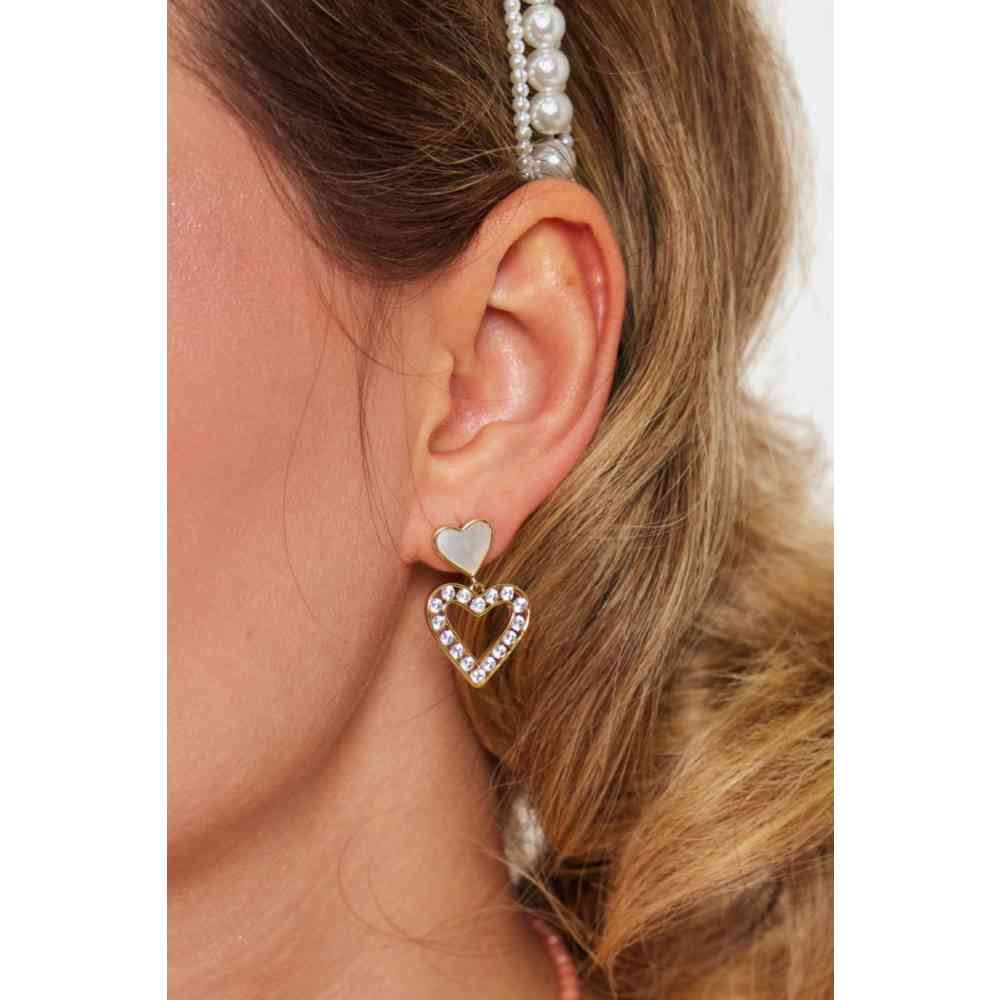 Voodoo Vixen - Diamante Heart Drop Des boucles d'oreilles - Couleur or